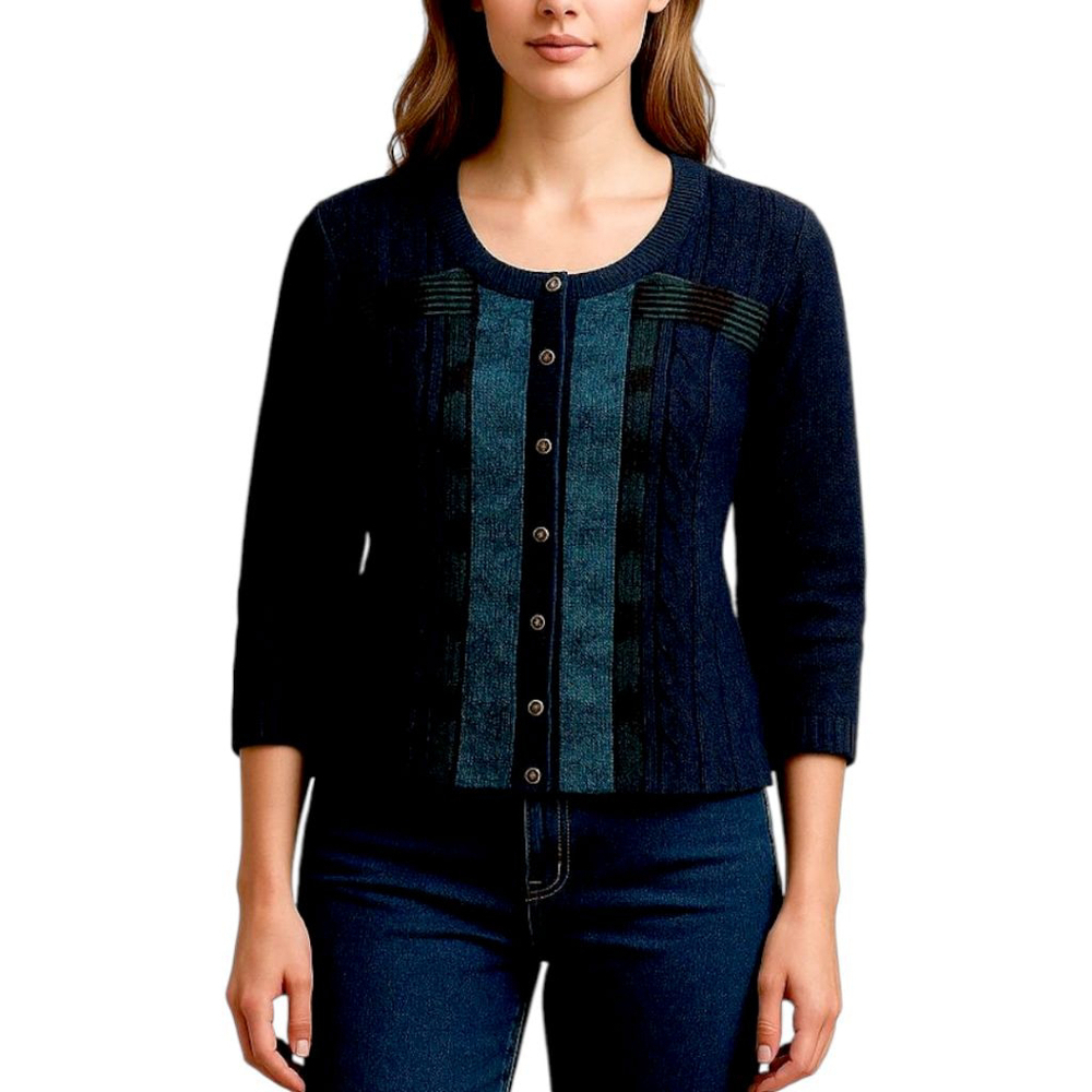 Free People Navy Angora Blend Croppe Cardigan Sequin Stud Buttons Size M
